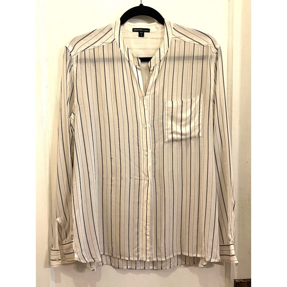 James Perse Los Angeles Stripe Button Up Long Sleeve Shirt Top Women's Size 3 - Picture 2 of 11